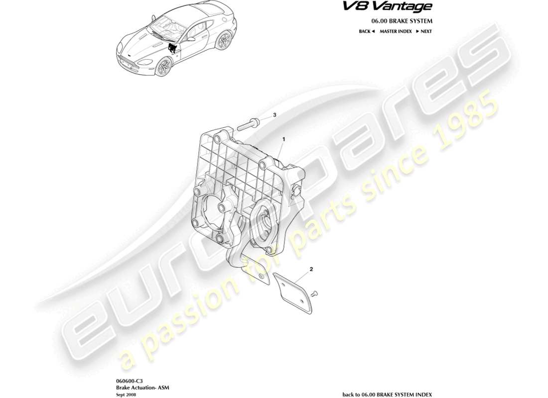 aston martin v8 vantage (2018) brake actuator assembly, asm part diagram