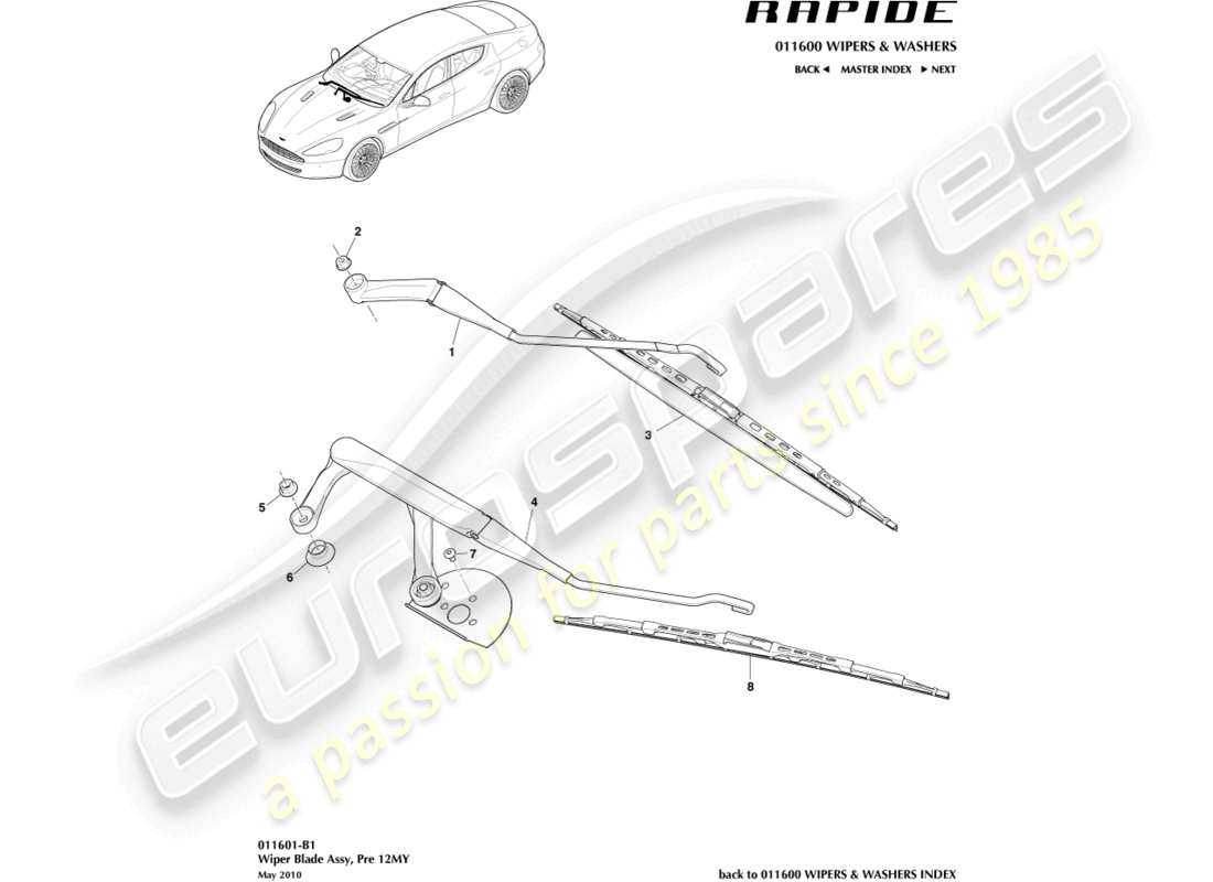 aston martin rapide (2012) wiper blade assembly part diagram