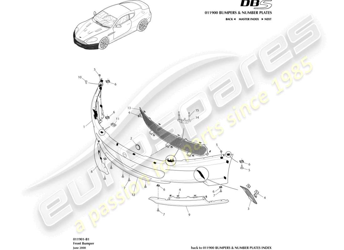 aston martin dbs (2007) front bumper parts diagram