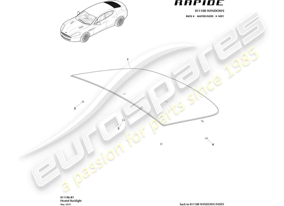 aston martin rapide (2013) rear windscreen part diagram