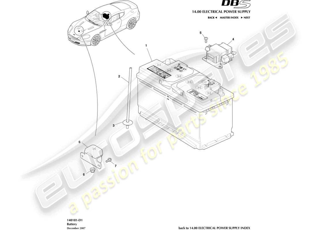 aston martin dbs (2008) battery part diagram