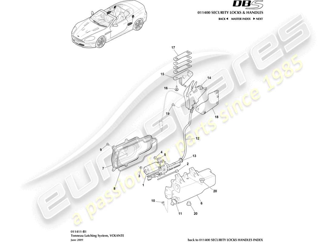 aston martin dbs (2008) tonneau latching system part diagram