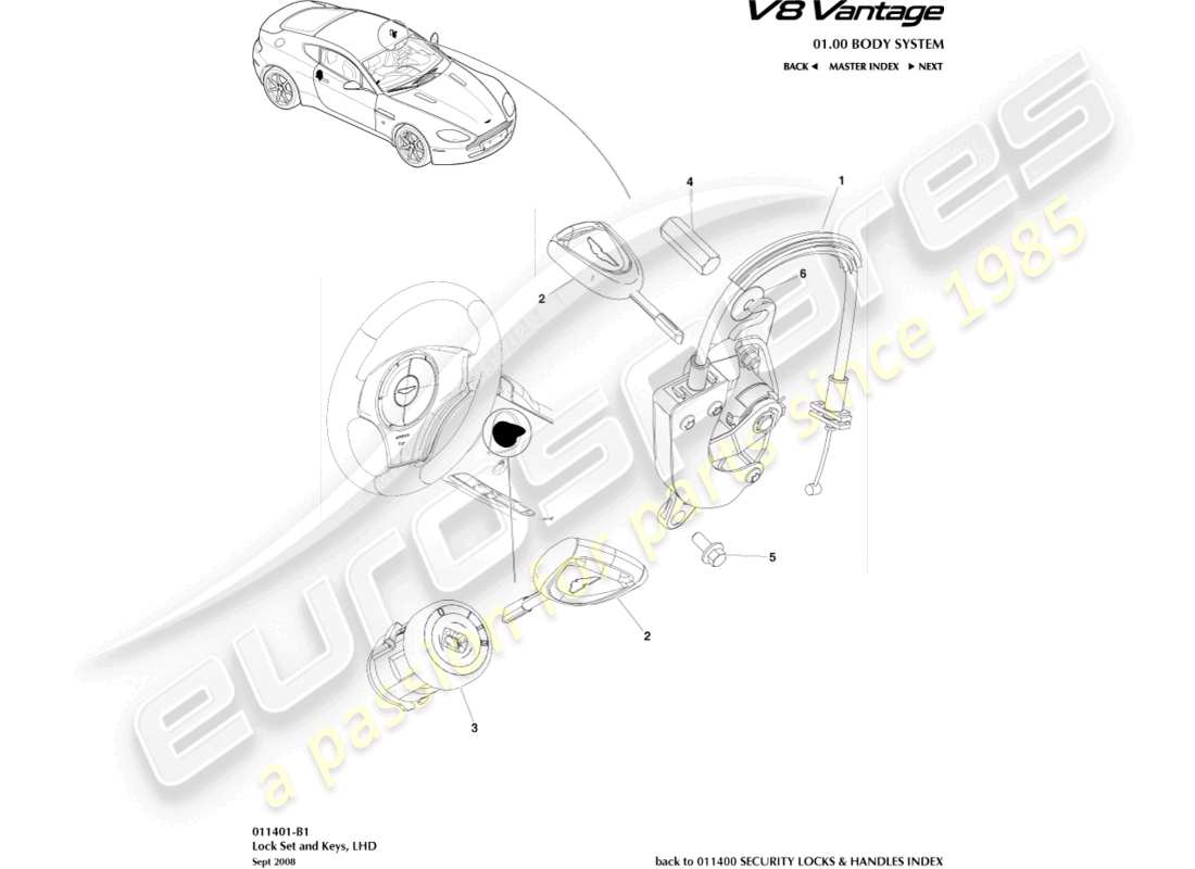 aston martin vantage gt8 (2017) lock set and keys, lhd part diagram