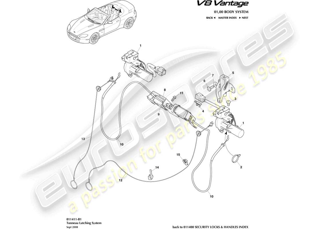 aston martin vantage gt8 (2017) tonneau latching system part diagram
