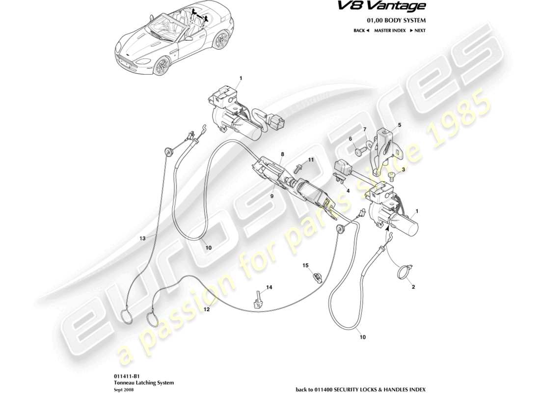 aston martin v8 vantage (2015) tonneau latching system part diagram