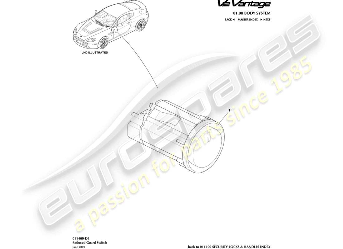 a part diagram from the aston martin v12 vantage (2010) parts catalogue
