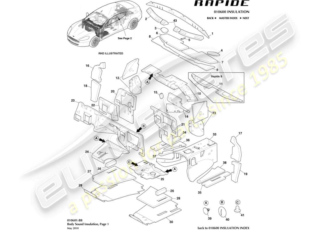 a part diagram from the aston martin rapide (2011) parts catalogue