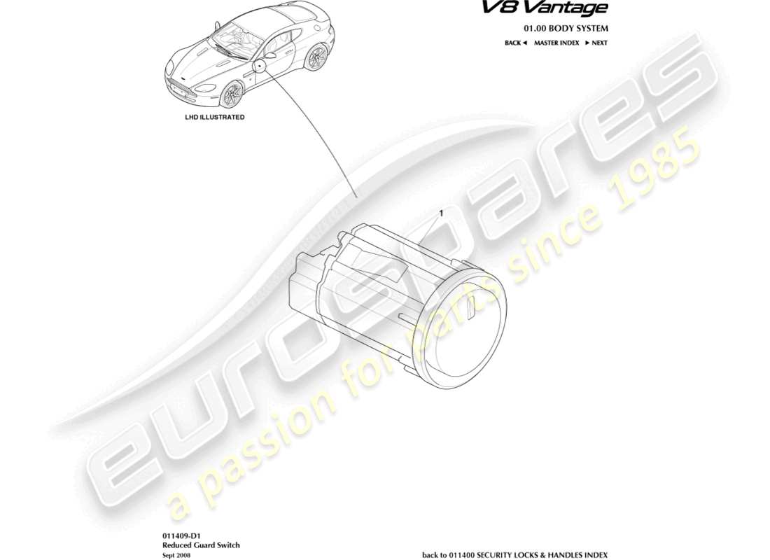 a part diagram from the aston martin v8 vantage parts catalogue