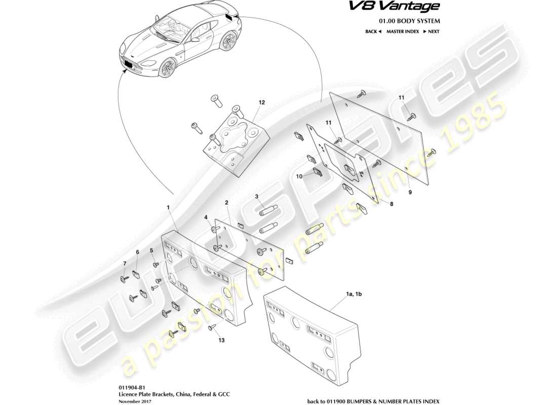 a part diagram from the aston martin vantage gt8 (2017) parts catalogue