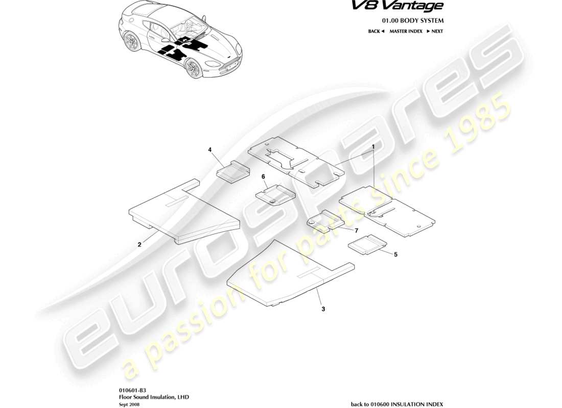 a part diagram from the Aston Martin V8 Vantage (2009) parts catalogue