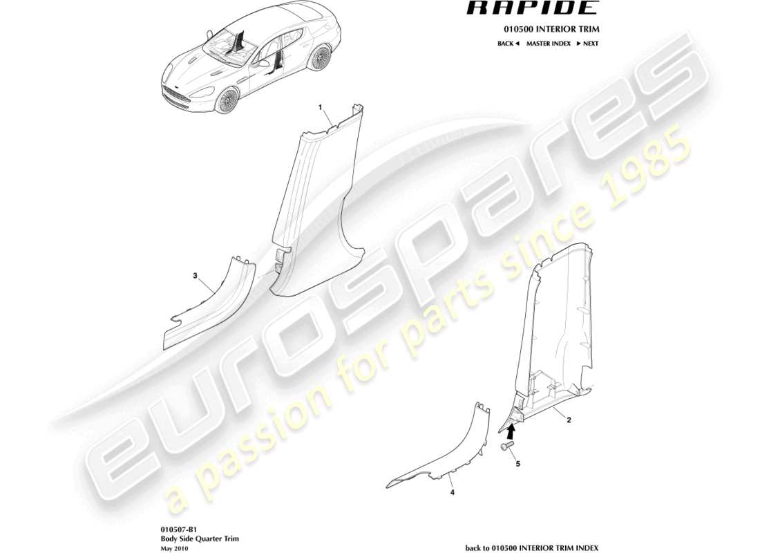 a part diagram from the aston martin rapide (2010) parts catalogue