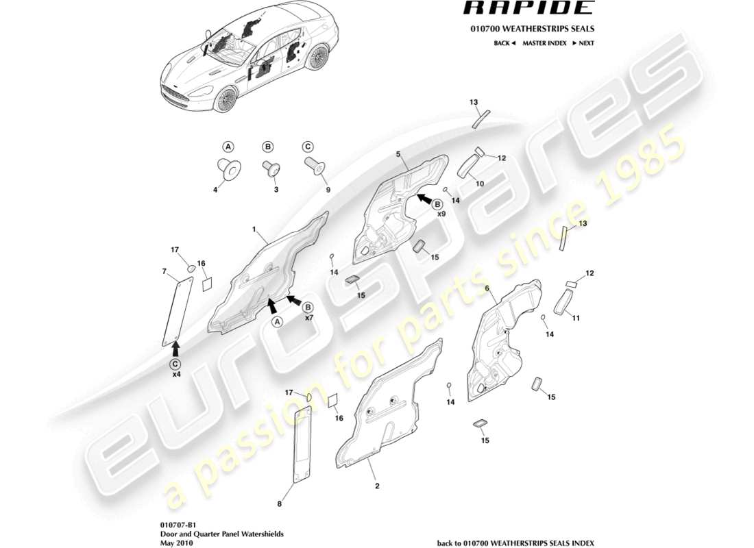 a part diagram from the aston martin rapide (2011) parts catalogue