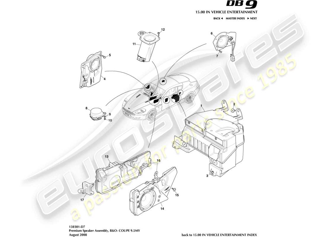 aston martin db9 (2004) speaker, premium, coupe parts diagram