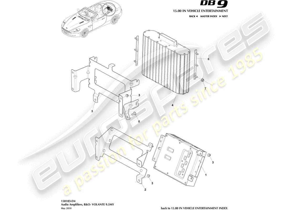 aston martin db9 (2004) premium amplifiers, volante part diagram