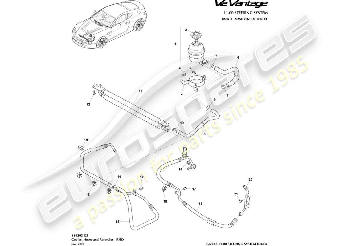 aston martin v12 vantage (2013) cooler, hoses & reservoir, rhd part diagram