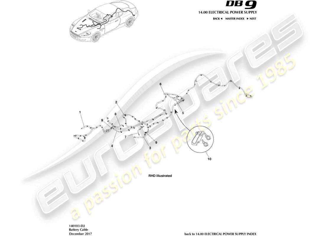aston martin db9 (2008) battery cables, coupe parts diagram