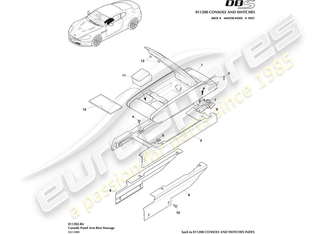 aston martin dbs (2010) centre console, armrest part diagram