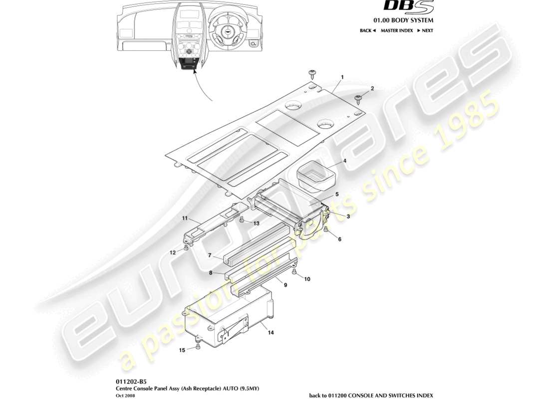 aston martin dbs (2010) centre console, auto part diagram