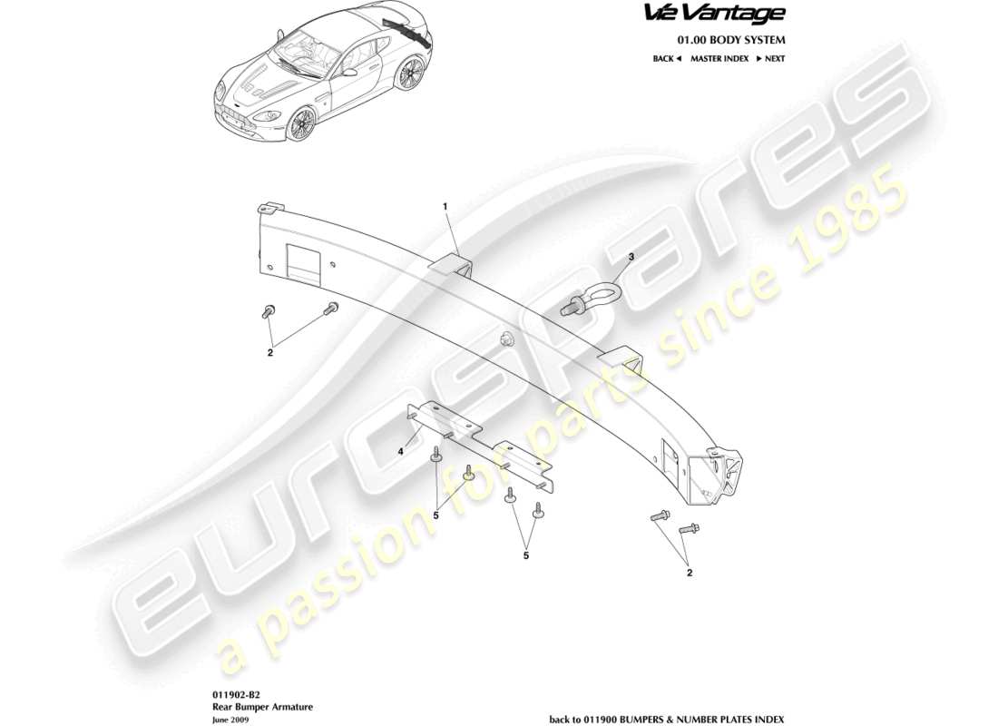 aston martin v12 vantage (2010) rear bumper armature part diagram