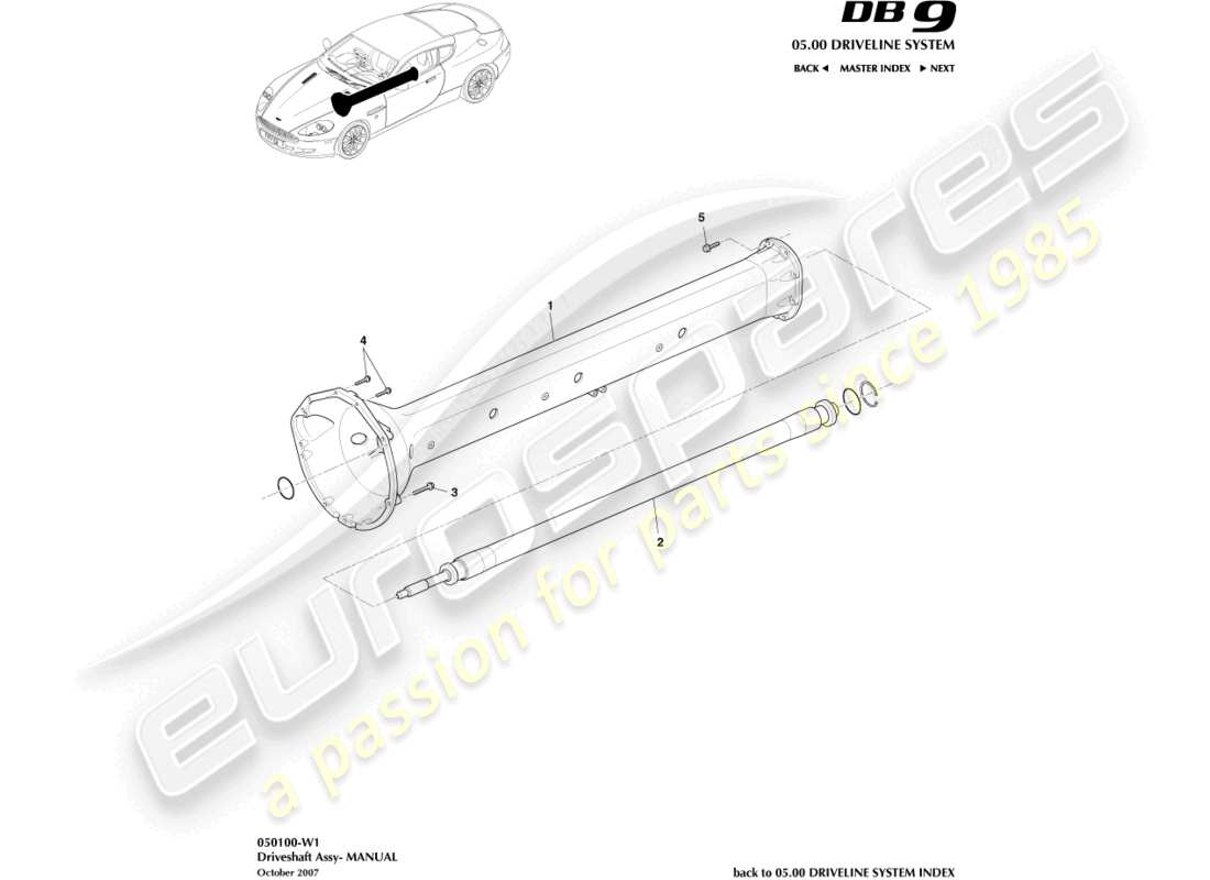 aston martin db9 (2004) driveshaft assembly, manual part diagram