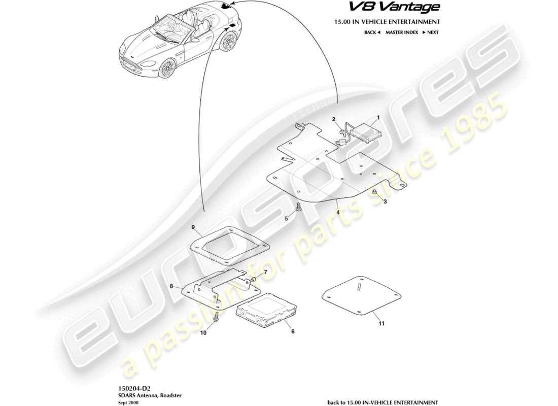 a part diagram from the Aston Martin V8 Vantage (2016) parts catalogue