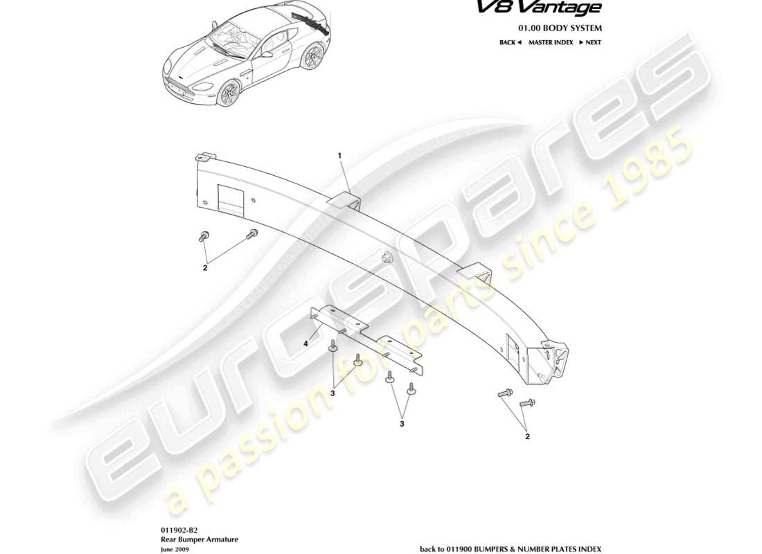 aston martin v8 vantage (2018) rear bumper armature part diagram