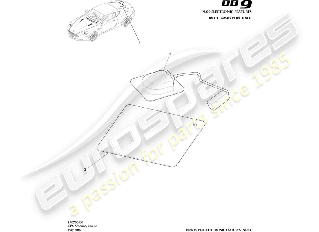 aston martin db9 (2004) gps antenna, coupe part diagram