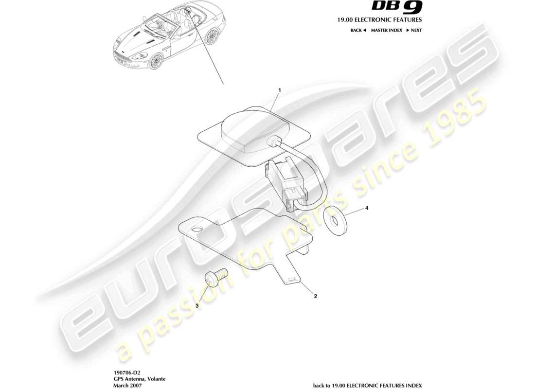 aston martin db9 (2004) gps antenna, volante parts diagram