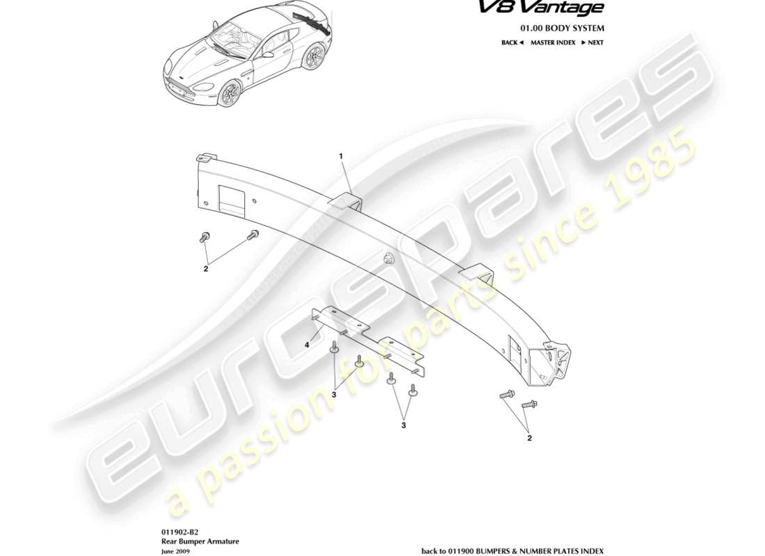 aston martin vantage gt8 (2017) rear bumper armature part diagram