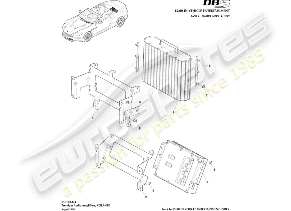 aston martin dbs (2008) premium amplifiers, volante part diagram