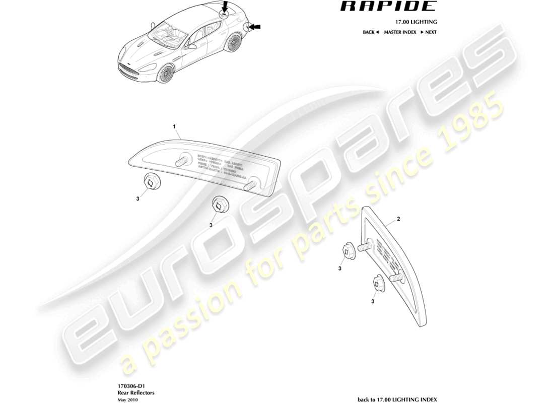 aston martin rapide (2016) rear reflectors part diagram