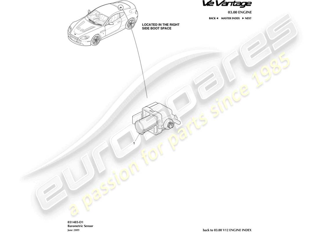 aston martin v12 vantage (2013) barometric sensor part diagram