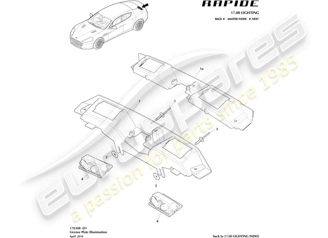 aston martin rapide (2012) license plate lamps part diagram