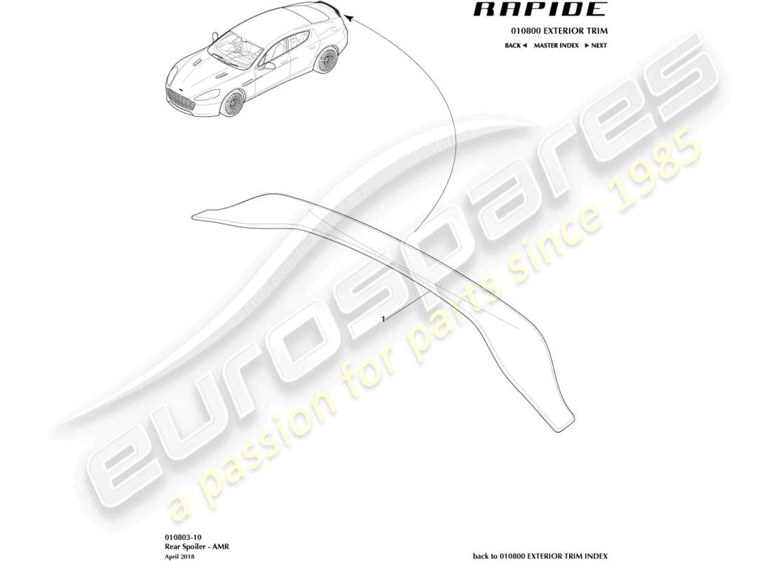 aston martin rapide (2013) rear spoiler, amr part diagram