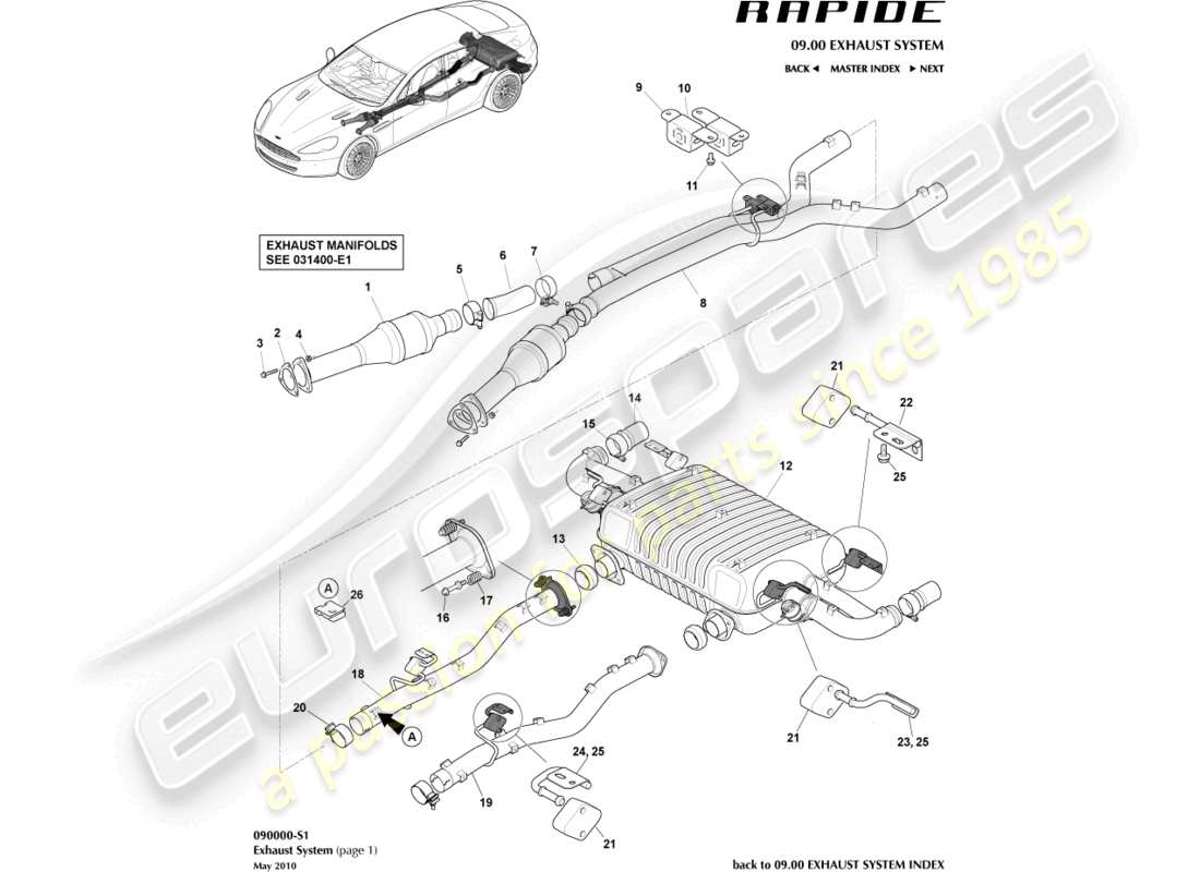aston martin rapide (2014) exhaust system part diagram
