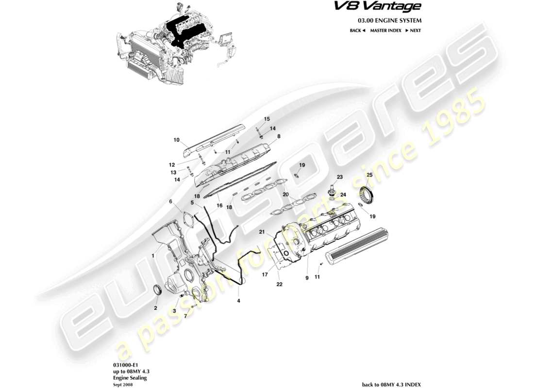 aston martin v8 vantage (2018) engine sealing part diagram
