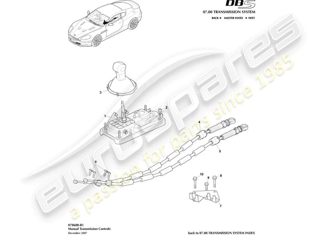 aston martin dbs (2012) gear lever assembly, manual part diagram