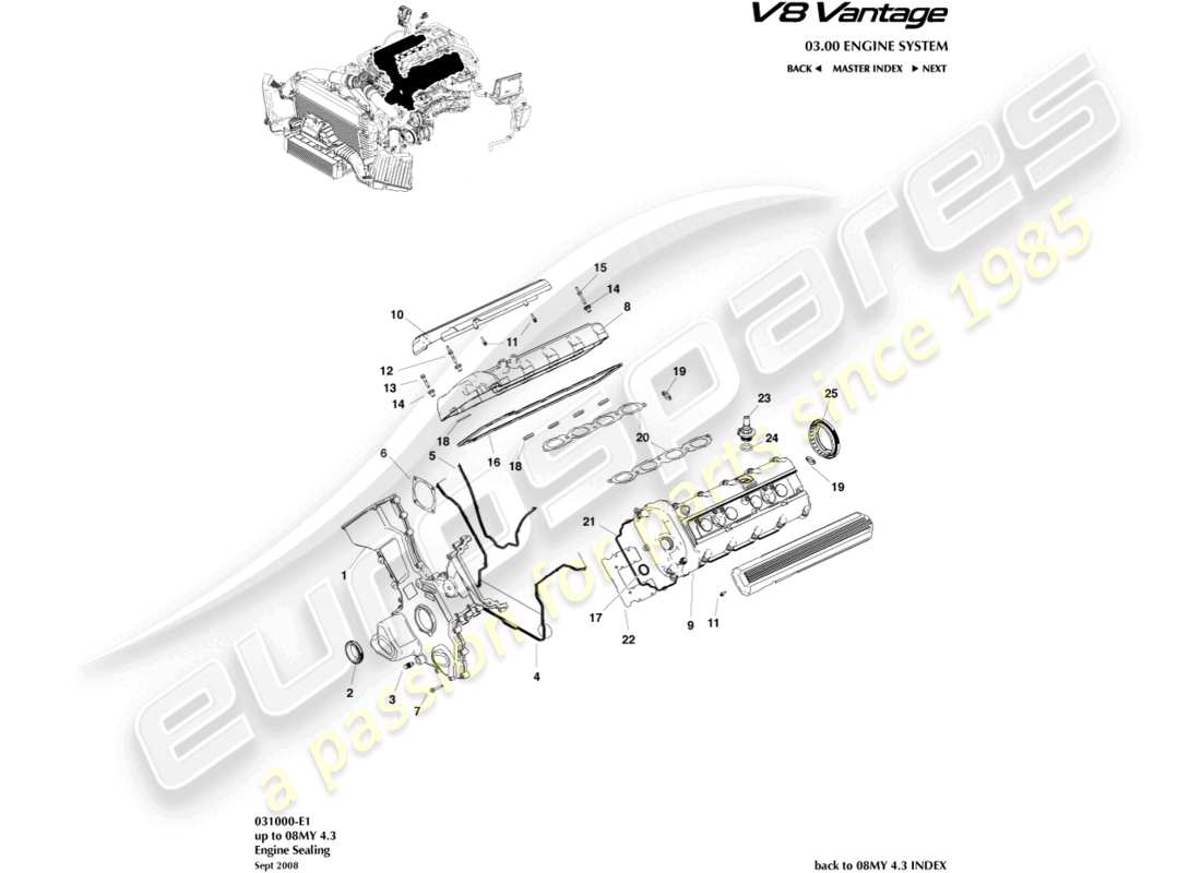 aston martin v8 vantage (2017) engine sealing part diagram
