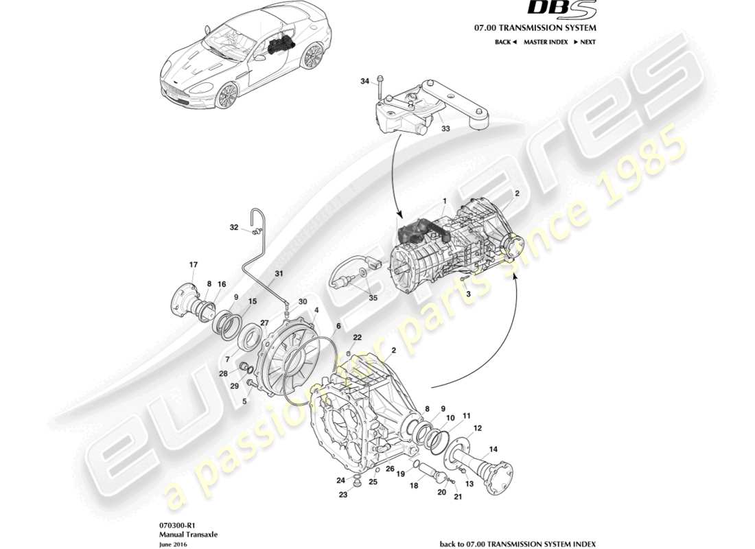 aston martin dbs (2012) transaxle, manual part diagram