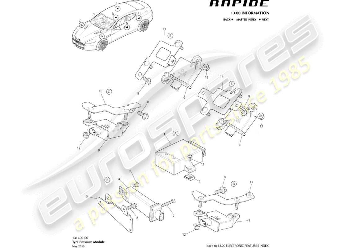 aston martin rapide (2013) tyre pressure module part diagram
