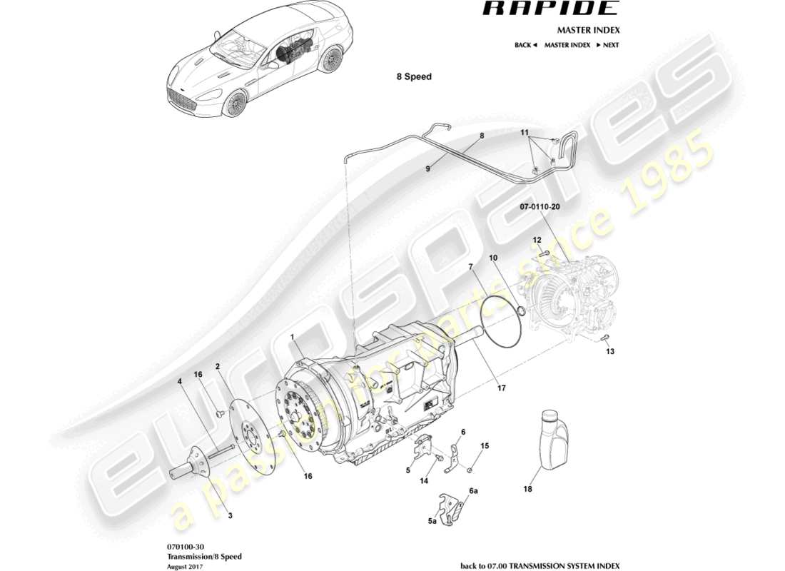 aston martin rapide (2012) transaxle, 8 spd part diagram