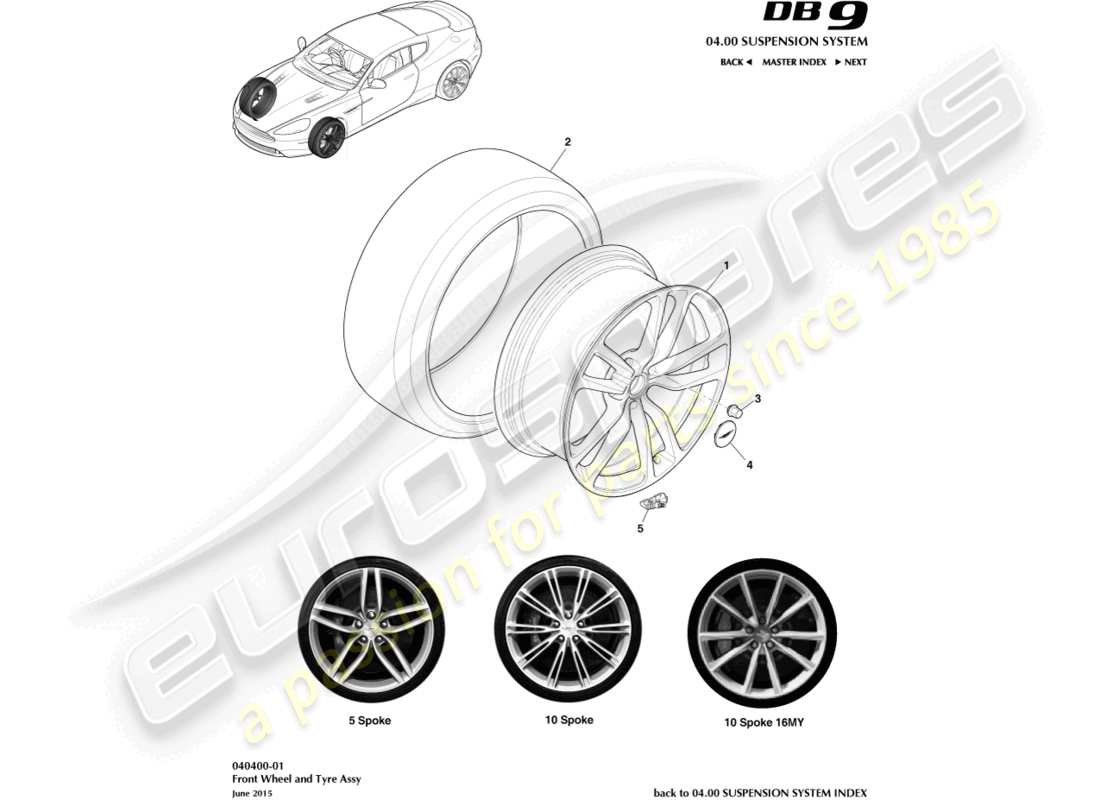 aston martin db9 (2017) wheel & tyres, front part diagram