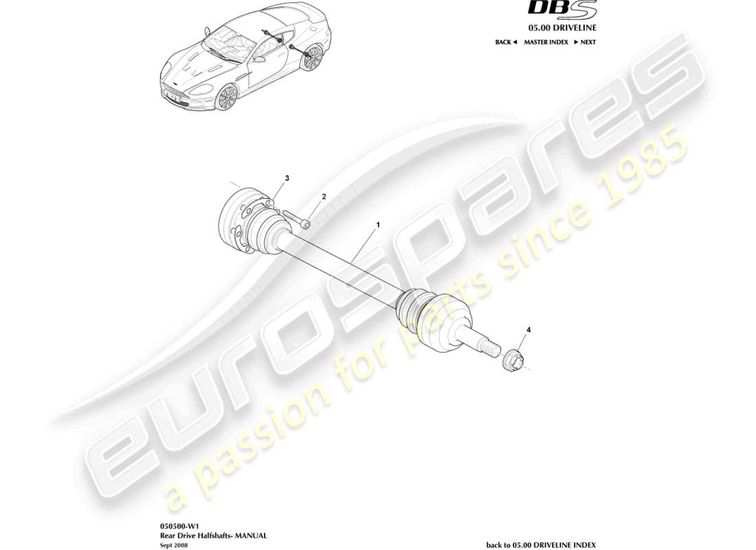 aston martin dbs (2011) rear halfshaft assembly, manual part diagram