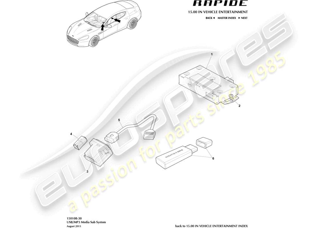 aston martin rapide (2017) mp3/usb media subsystem part diagram