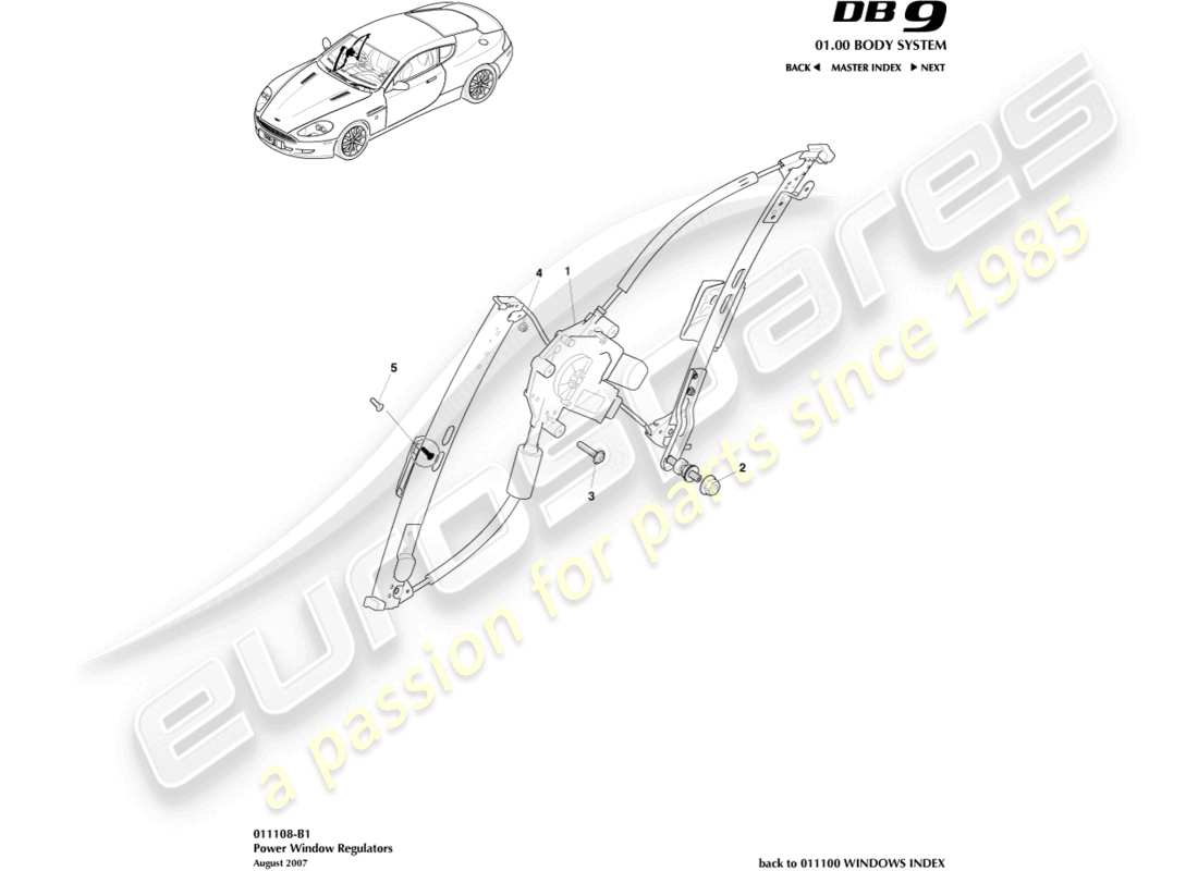 aston martin db9 (2008) door window regulators part diagram