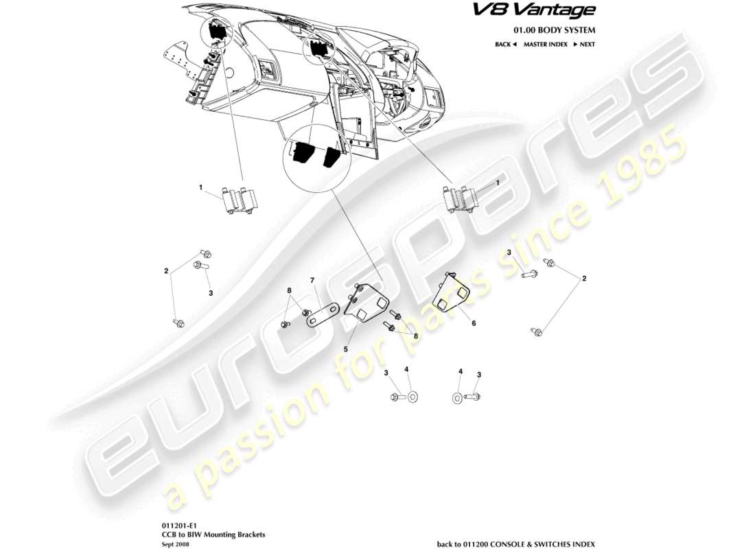 aston martin v8 vantage (2018) ccb to biw brackets part diagram