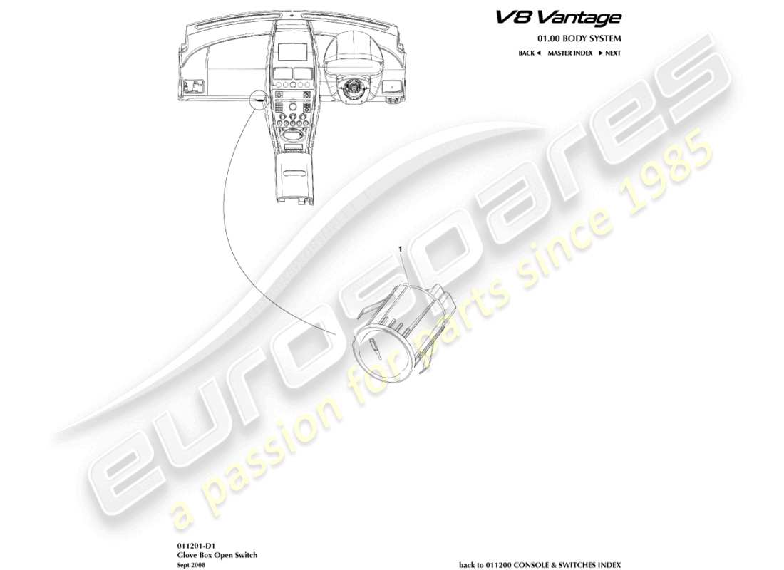 aston martin v8 vantage (2017) glove box switch part diagram
