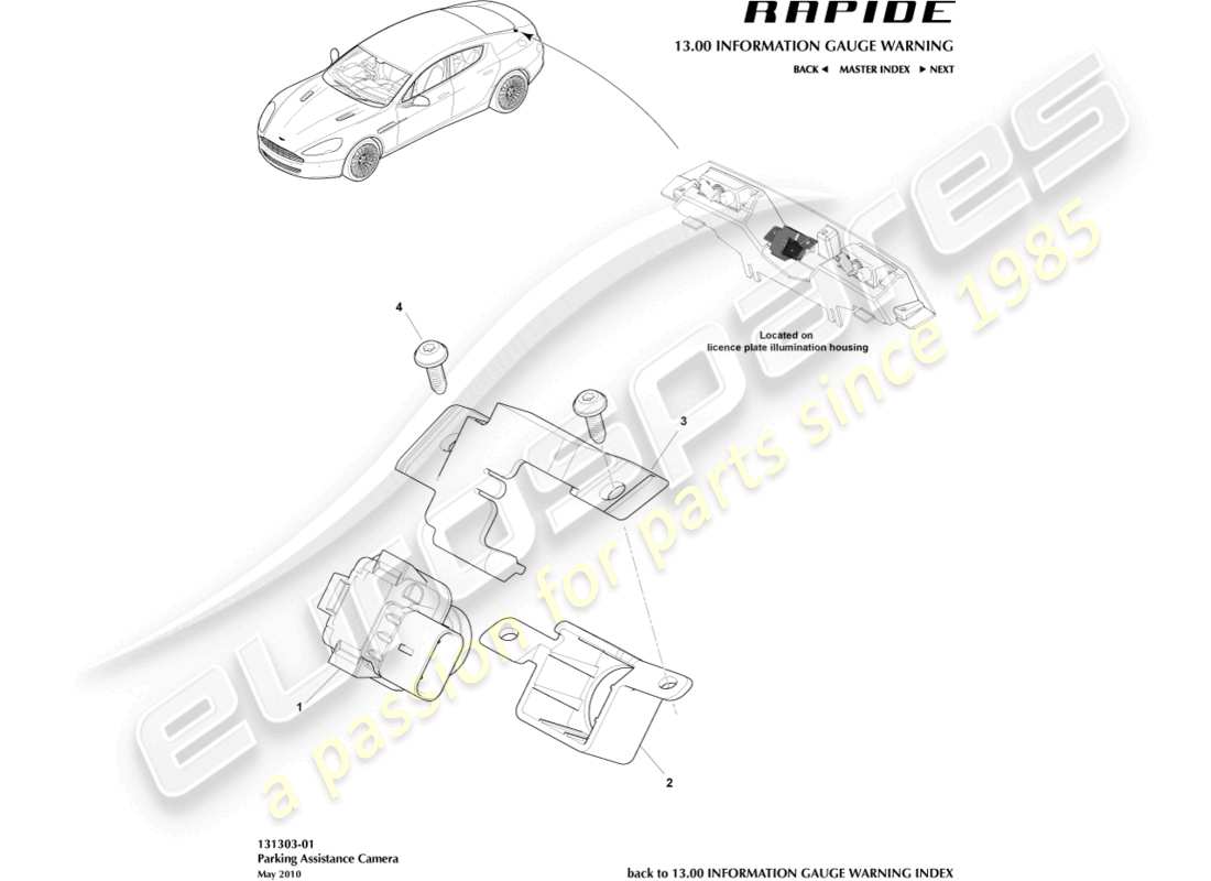 aston martin rapide (2019) parking aid camera parts diagram