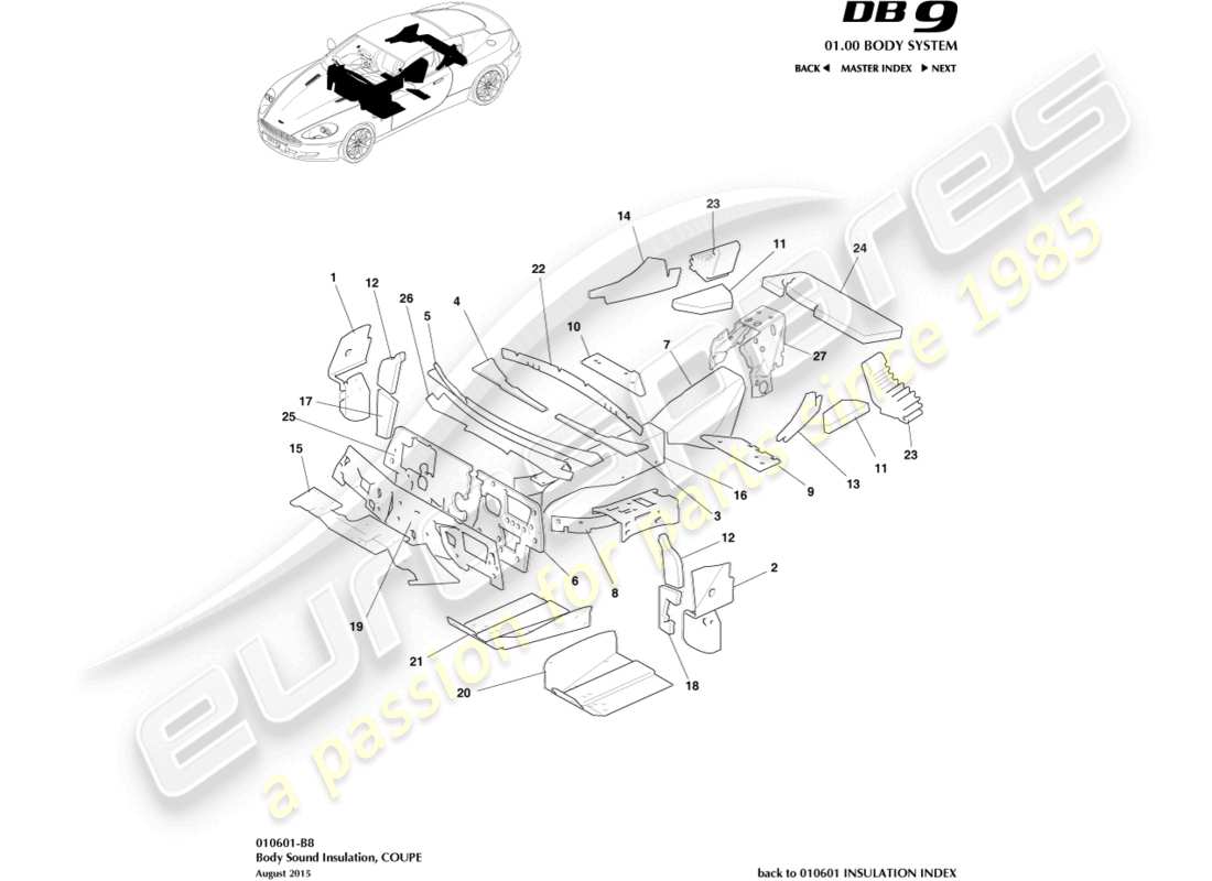 a part diagram from the Aston Martin DB9 (2007) parts catalogue
