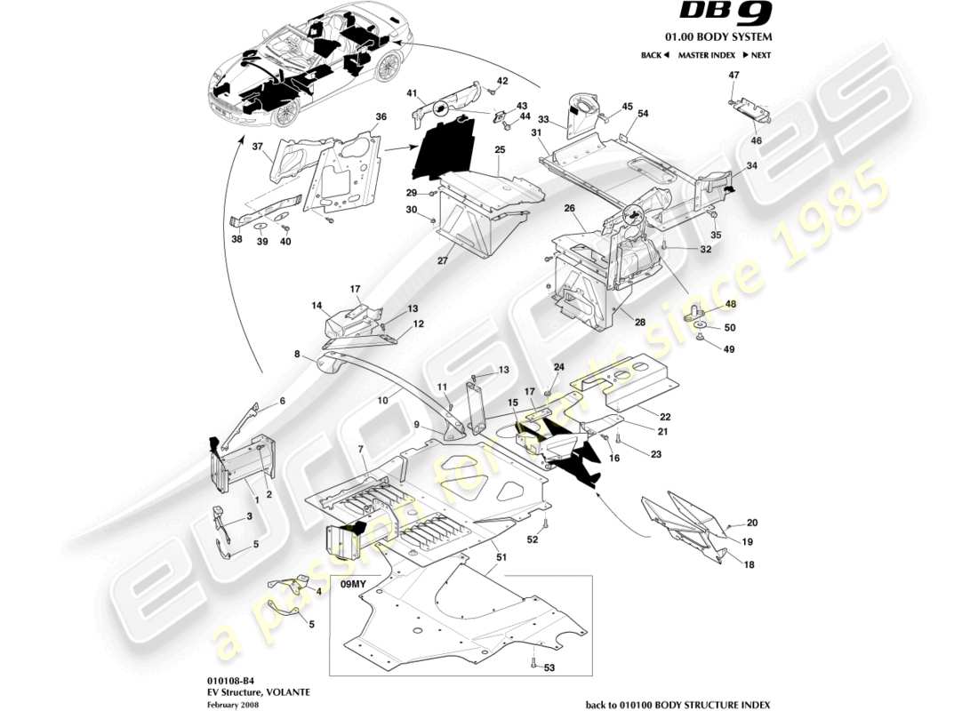 a part diagram from the Aston Martin DB9 (2008) parts catalogue